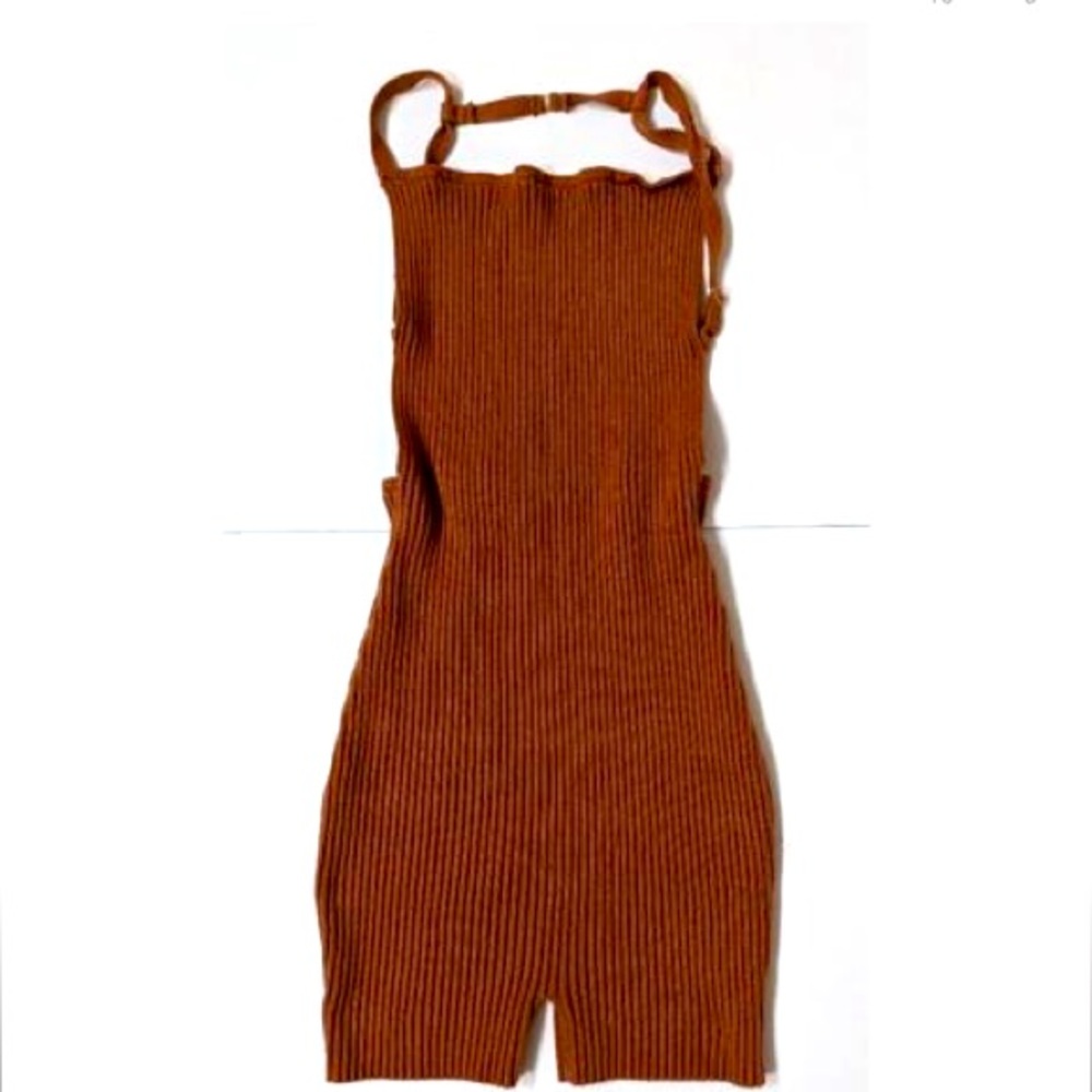 Tic-toc knit brown open back romper